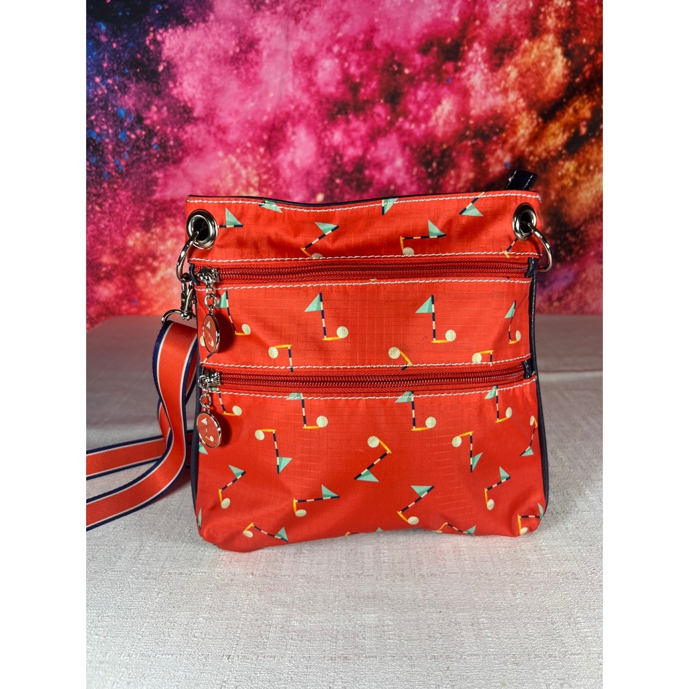 Sydney Love Sport Golf Print Crossbody Bag Red Ripstop Zippered Shoulder Bag